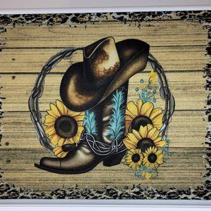 Western Cowgirl Boots and Hat with 5 Flowers Rectangular Mouse Pad 9.5 x 8 x 0.1